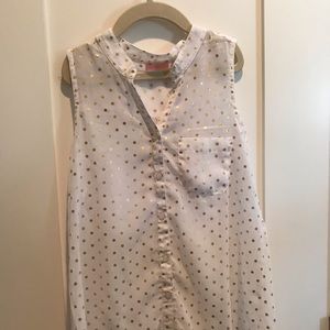 Sheer white blouse with gold dots